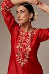 Shop_Anantaa by Roohi_Red Silk Chanderi Embroidery Round Kurta _Online_at_Aza_Fashions