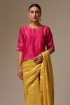 Buy_Anantaa by Roohi_Pink Silk Chanderi Embroidery Round Blouse_at_Aza_Fashions