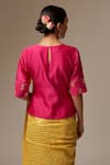 Shop_Anantaa by Roohi_Pink Silk Chanderi Embroidery Round Blouse_at_Aza_Fashions
