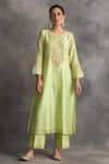 Buy_Anantaa by Roohi_Green Silk Chanderi Embroidery Round Kurta _at_Aza_Fashions