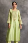 Shop_Anantaa by Roohi_Green Silk Chanderi Embroidery Round Kurta _Online_at_Aza_Fashions