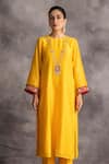 Buy_Anantaa by Roohi_Yellow Silk Chanderi Embroidery Round Kurta _at_Aza_Fashions