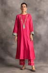 Buy_Anantaa by Roohi_Pink Silk Chanderi Embroidery Round Kurta _at_Aza_Fashions