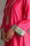 Anantaa by Roohi_Pink Silk Chanderi Embroidery Round Kurta _at_Aza_Fashions