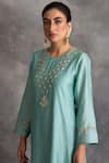 Shop_Anantaa by Roohi_Blue Silk Chanderi Embroidery Round Kurta _Online_at_Aza_Fashions