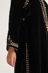 Anantaa by Roohi_Black Velvet Embroidery Notched Kurta _at_Aza_Fashions