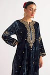 Shop_Anantaa by Roohi_Blue Velvet Embroidery Notched Kurta _Online_at_Aza_Fashions