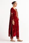 Anantaa By Roohi Red Velvet Notched Embroidered Kurta Online at Aza Fashions Anantaa By Roohi_Red Velvet Notched Embroidered Kurta _Online_at_Aza_Fashions