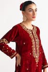 Shop Anantaa By Roohi Red Velvet Notched Embroidered Kurta Online at Aza Fashions Shop_Anantaa By Roohi_Red Velvet Notched Embroidered Kurta _Online_at_Aza_Fashions