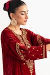 Anantaa By Roohi Red Velvet Notched Embroidered Kurta at Aza Fashions Anantaa By Roohi_Red Velvet Notched Embroidered Kurta _at_Aza_Fashions