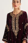 Buy_Anantaa by Roohi_Purple Velvet Embroidery Notched Kurta _Online_at_Aza_Fashions