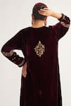 Shop_Anantaa by Roohi_Purple Velvet Embroidery Notched Kurta _Online_at_Aza_Fashions