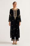 Buy_Anantaa by Roohi_Black Velvet Embroidery Notched Kurta _Online_at_Aza_Fashions