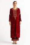 Buy_Anantaa by Roohi_Red Velvet Embroidered Pant _at_Aza_Fashions