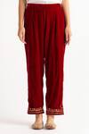 Anantaa by Roohi_Red Velvet Embroidered Pant _Online_at_Aza_Fashions