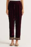 Shop_Anantaa by Roohi_Wine Velvet Embroidered Pant _at_Aza_Fashions