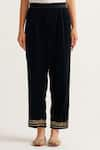 Shop_Anantaa by Roohi_Black Velvet Embroidered Pant _at_Aza_Fashions