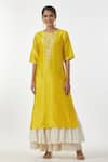 Buy_Anantaa by Roohi_Yellow Silk Chanderi Embroidered Floral Motifs Round Kurta _at_Aza_Fashions