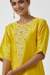 Anantaa by Roohi_Yellow Silk Chanderi Embroidered Floral Motifs Round Kurta _at_Aza_Fashions