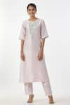 Anantaa by Roohi_Pink Silk Chanderi Embroidered Floral Motifs Round Kurta _Online_at_Aza_Fashions