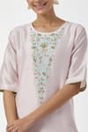 Anantaa by Roohi_Pink Silk Chanderi Embroidered Floral Motifs Round Kurta _at_Aza_Fashions