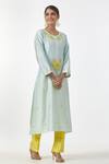 Anantaa By Roohi_Green Silk Chanderi Floral Motifs Round Embroidered Kurta _Online_at_Aza_Fashions