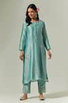 Buy_Anantaa by Roohi_Blue Silk Chanderi Embroidered Floral Round Kurta _at_Aza_Fashions