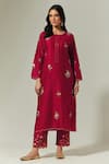 Buy_Anantaa by Roohi_Red Silk Chanderi Embroidered Floral Round Kurta _at_Aza_Fashions