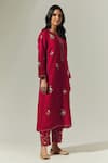 Anantaa by Roohi_Red Silk Chanderi Embroidered Floral Round Kurta _Online_at_Aza_Fashions