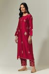 Shop_Anantaa by Roohi_Red Silk Chanderi Embroidered Floral Round Kurta _Online_at_Aza_Fashions