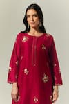 Anantaa by Roohi_Red Silk Chanderi Embroidered Floral Round Kurta _at_Aza_Fashions