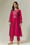 Buy_Anantaa by Roohi_Fuchsia Silk Chanderi Embroidered Floral Notched Kurta _at_Aza_Fashions