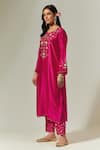 Shop_Anantaa by Roohi_Fuchsia Silk Chanderi Embroidered Floral Notched Kurta _Online_at_Aza_Fashions