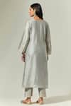 Shop_Anantaa By Roohi_Grey Silk Chanderi Floral Notched Embroidered Kurta _at_Aza_Fashions