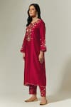 Shop_Anantaa by Roohi_Red Silk Chanderi Embroidered Floral Notched Kurta _Online_at_Aza_Fashions