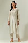 Buy_Anantaa By Roohi_Off White Silk Chanderi Floral Notched Embroidered Kurta _at_Aza_Fashions