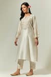 Shop_Anantaa By Roohi_Off White Silk Chanderi Floral Notched Embroidered Kurta _Online_at_Aza_Fashions