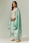 Shop_Anantaa By Roohi_Blue Silk Chanderi Floral Embroidered Dupatta _at_Aza_Fashions