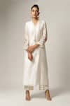 Buy_Anantaa by Roohi_White Silk Chanderi Stand Collar Kurta _at_Aza_Fashions