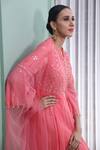 Seams Pret And Couture_Pink Georgette Embroidered Mirror Work V Neck Ananya Anarkali With Dupatta _Online_at_Aza_Fashions