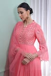 Buy_Seams Pret And Couture_Pink Georgette Embroidered Mirror Work V Neck Ananya Anarkali With Dupatta _Online_at_Aza_Fashions