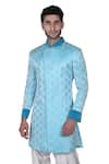 Buy_Rohit Kamra Jaipur_Blue Silk Brocade Bandhgala Set _at_Aza_Fashions