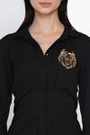 Shop_Angry Owl_Black Bamboo Cotton Embroidery Spread Collar Full Sleeve Shirt _Online_at_Aza_Fashions