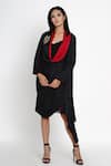 Buy_Angry Owl_Black Modal Embroidery Open Asymmetric Long Cape _at_Aza_Fashions