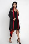 Angry Owl_Black Modal Embroidery Open Asymmetric Long Cape _Online_at_Aza_Fashions