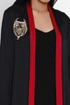 Buy_Angry Owl_Black Modal Embroidery Open Asymmetric Long Cape _Online_at_Aza_Fashions