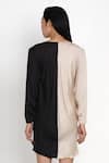 Shop_Angry Owl_Beige Modal V Neck Colorblock Dress _at_Aza_Fashions