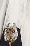 Shop_Angry Owl_Beige Modal Embroidery Open Contrast Cuff Asymmetric Cape _Online_at_Aza_Fashions