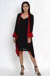 Buy_Angry Owl_Black Modal Embroidery Open Contrast Hem Asymmetric Cape _at_Aza_Fashions