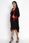 Angry Owl_Black Modal Embroidery Open Contrast Hem Asymmetric Cape _Online_at_Aza_Fashions